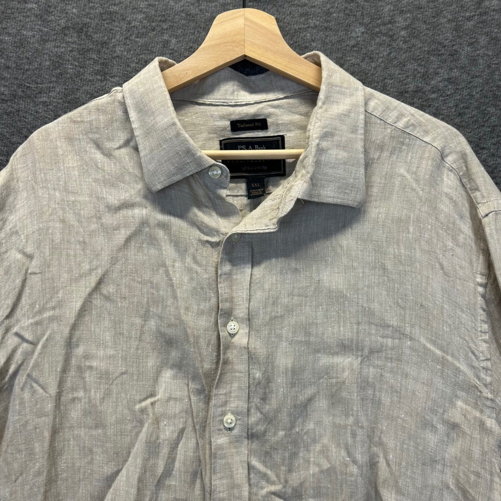 Jos A Bank Reserve Mens XXL Tan 100% Linen Tailored Fit Long Sleeve Button Shirt